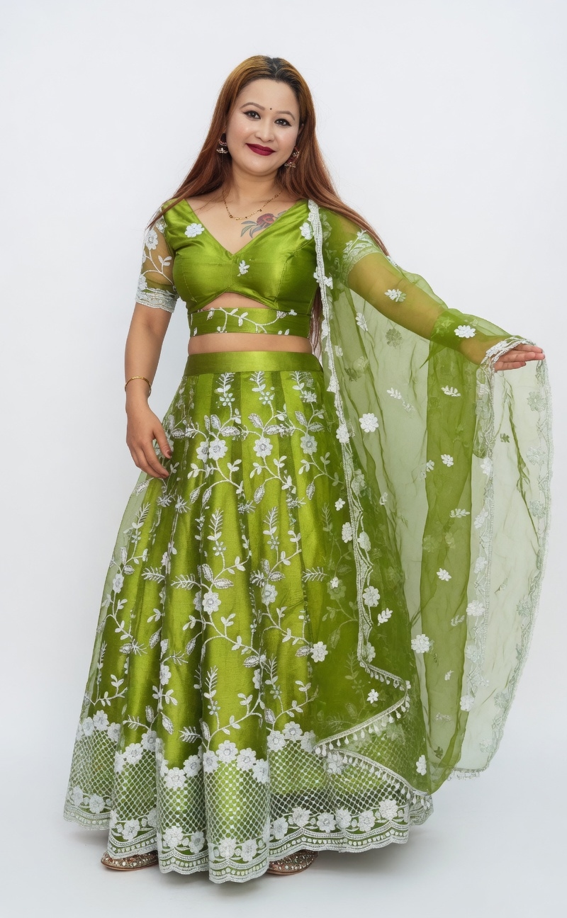 Green Embroidered Lehenga Choli with Dupatta for Women | Party Wear Lehenga Set | Festive & Wedding Lehenga 1