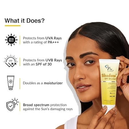 FIXDERMA Shadow Sunscreen Spf 30+ Gel For Oily Skin – 75 g, Body & Face, Broad Spectrum For Uva & Uvb Protection For Unisex, Non Greasy & Water Resistant. 3