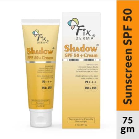 Fixderma Shadow Sunscreen SPF 50+ Cream, UVA-UVB Protection, Water Resistant + PA+++ (75 g)