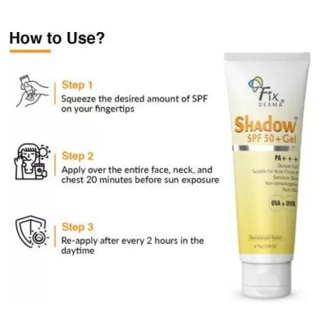 FIXDERMA Shadow Sunscreen Spf 50+ Gel For Oily Skin, Body & Face, Broad Spectrum For Uva & Uvb Protection For Unisex, Non Greasy & Water Resistant, 75g 3