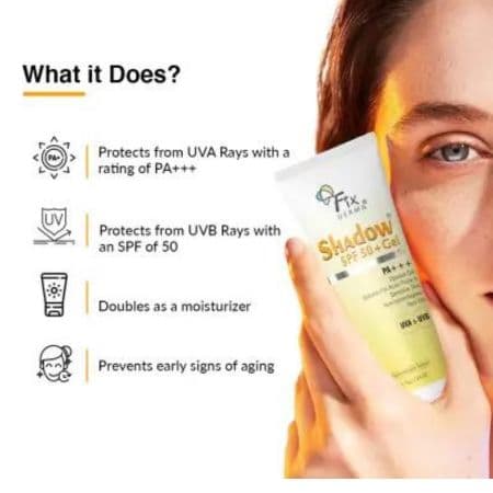 FIXDERMA Shadow Sunscreen Spf 50+ Gel For Oily Skin, Body & Face, Broad Spectrum For Uva & Uvb Protection For Unisex, Non Greasy & Water Resistant, 75g 3