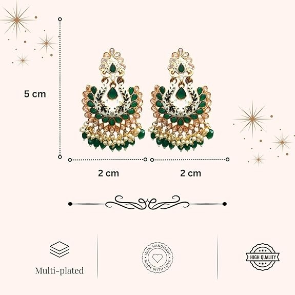 Floral Design, Pearl Detailing, Kundan Work | Lightweight & Stylish Ethnic Dangler Earrings for Women & Girls 4