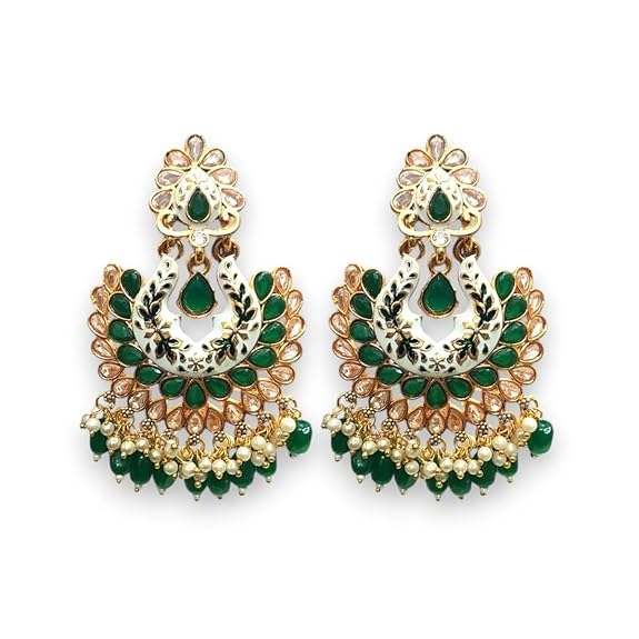 Floral Design, Pearl Detailing, Kundan Work | Lightweight & Stylish Ethnic Dangler Earrings for Women & Girls 1