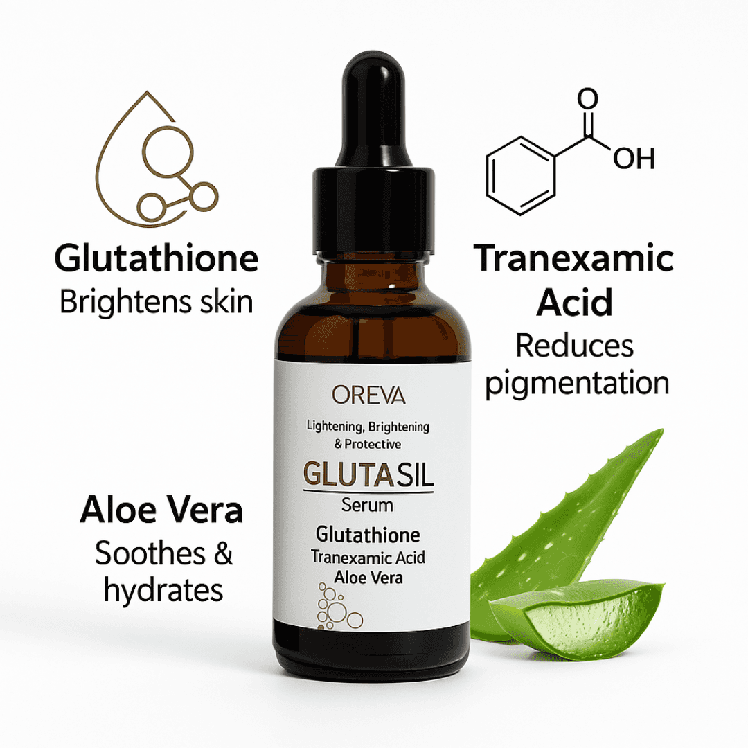 Oreva Dermacare Glutasil Serum 30ml - Gluta Serum With Glutathione, Tranexamic Acid & Aloe Vera – Skin Brightening, Lightening & Hydrating Face Serum for Dark Spots & Hyperpigmentation 1