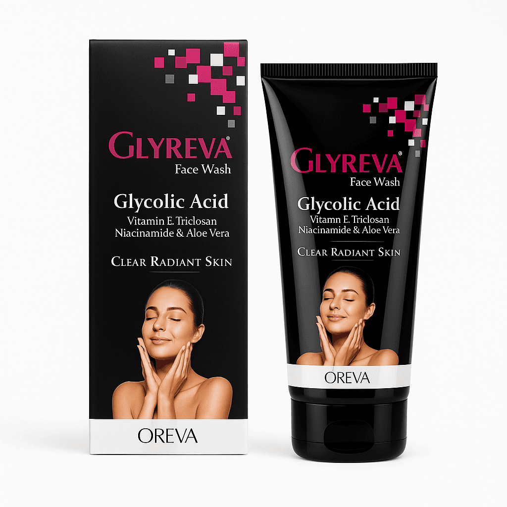 Oreva Dermacare Glyreva Face Wash 100gm - Glycolic Acid Face Wash With Vitamin E, Niacinamide & Aloe Vera – Anti-Acne, Brightening & Hydrating Face Wash for Radiant, Even Skin Tone