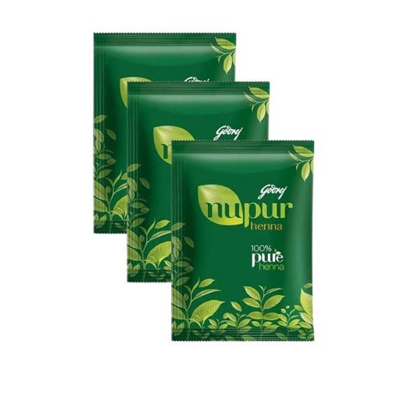 Godrej Nupur Hair Color of pack of 3, Every pack 25g ,100% Pure Henna Powder.