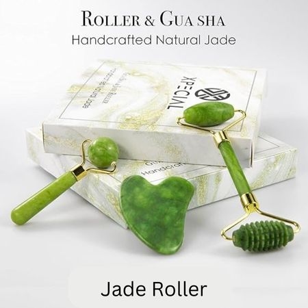 Gua Sha & Jade Roller 3 in 1, Face Roller, Guasha Facial Massage Skin Care Tool Set, Massager for Removal of Wrinkles & Eye Puffiness, Anti-Aging & Body Relaxation 1