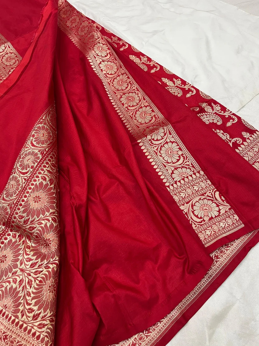 Fashion Nepal BRIDAL RED SHADE PURE KATAN SILK SAREE 5