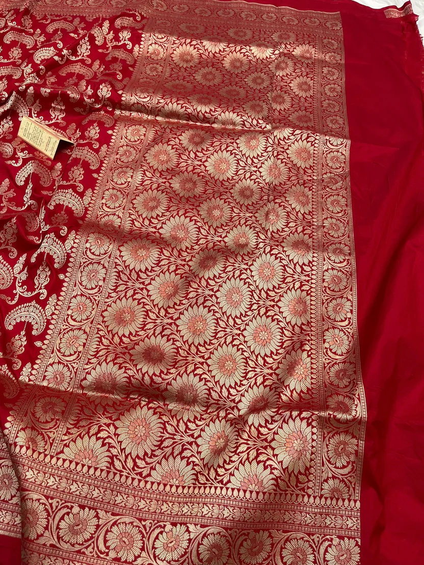 Fashion Nepal BRIDAL RED SHADE PURE KATAN SILK SAREE 1