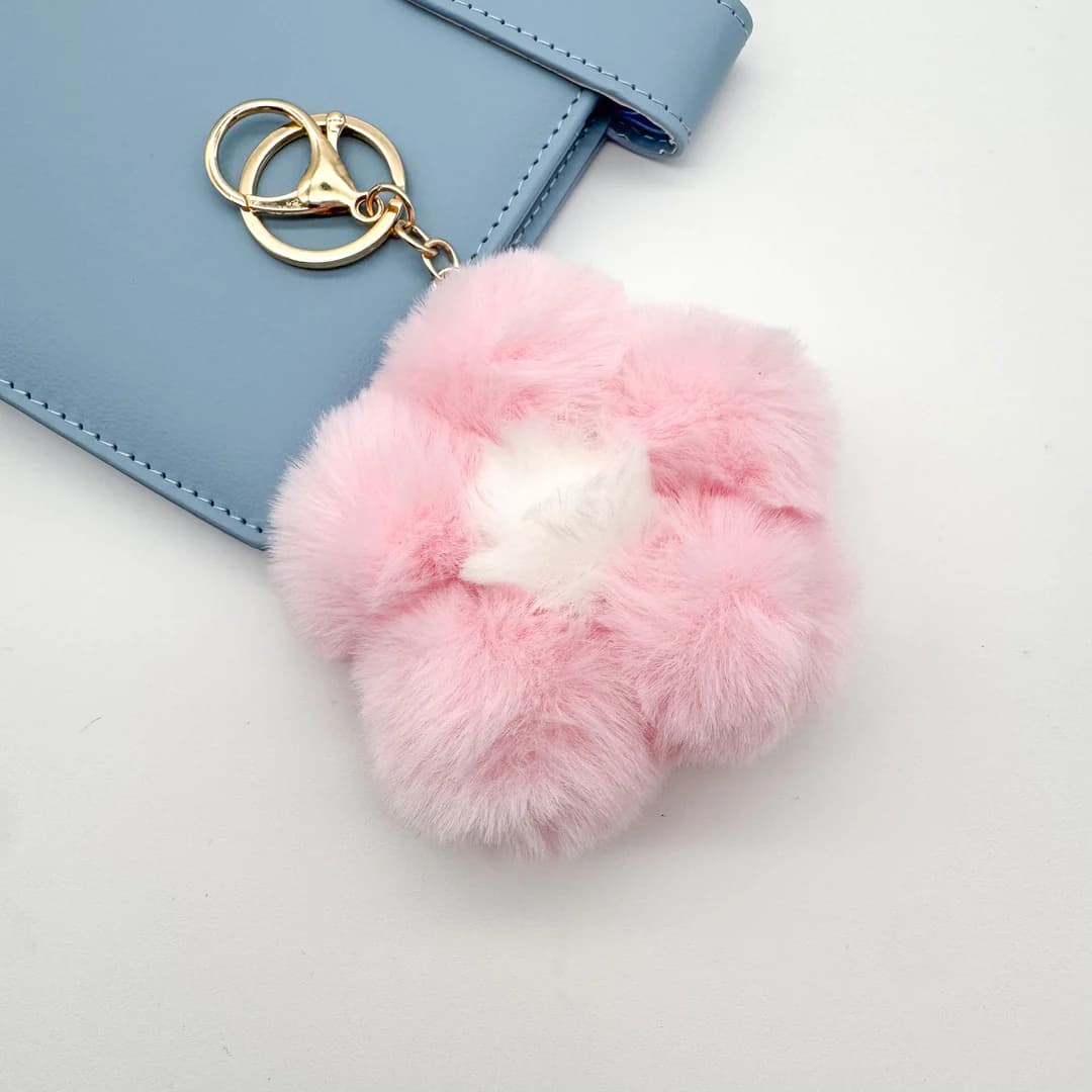 Korean Style Sweet Plush Flower Keychain Faux Fur Pom-Pom Bag Charm and Keyring Accessory for Girls and Women 3