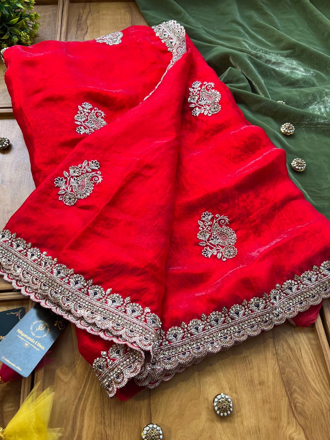 Shivshakti Collection Red Fendi Silk Saree with Stitched Blouse 3