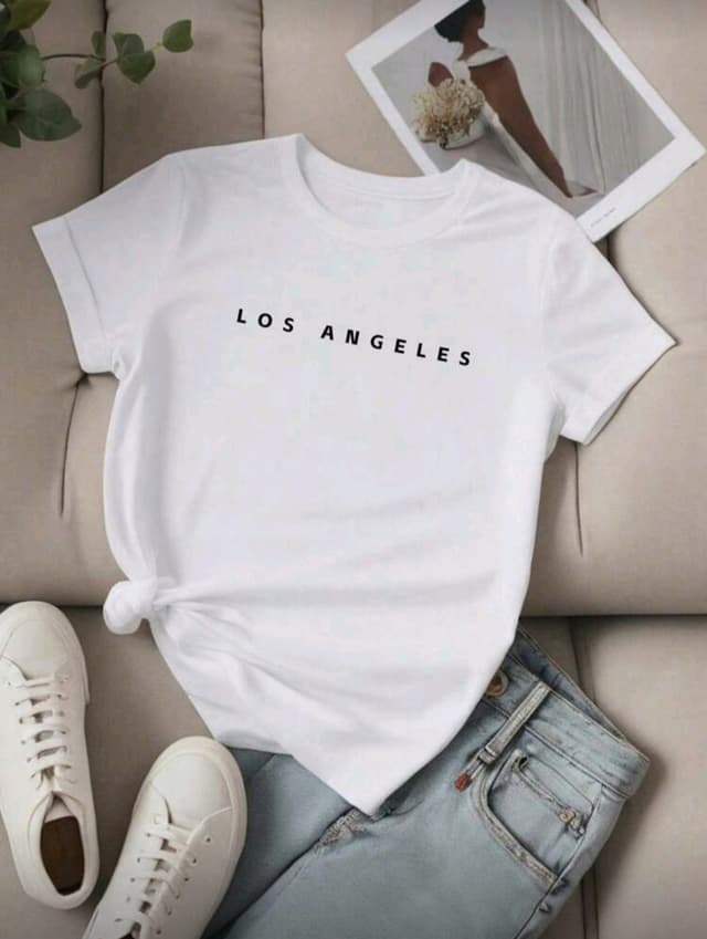 Street Style Los Angeles Printed Tshirt For Women