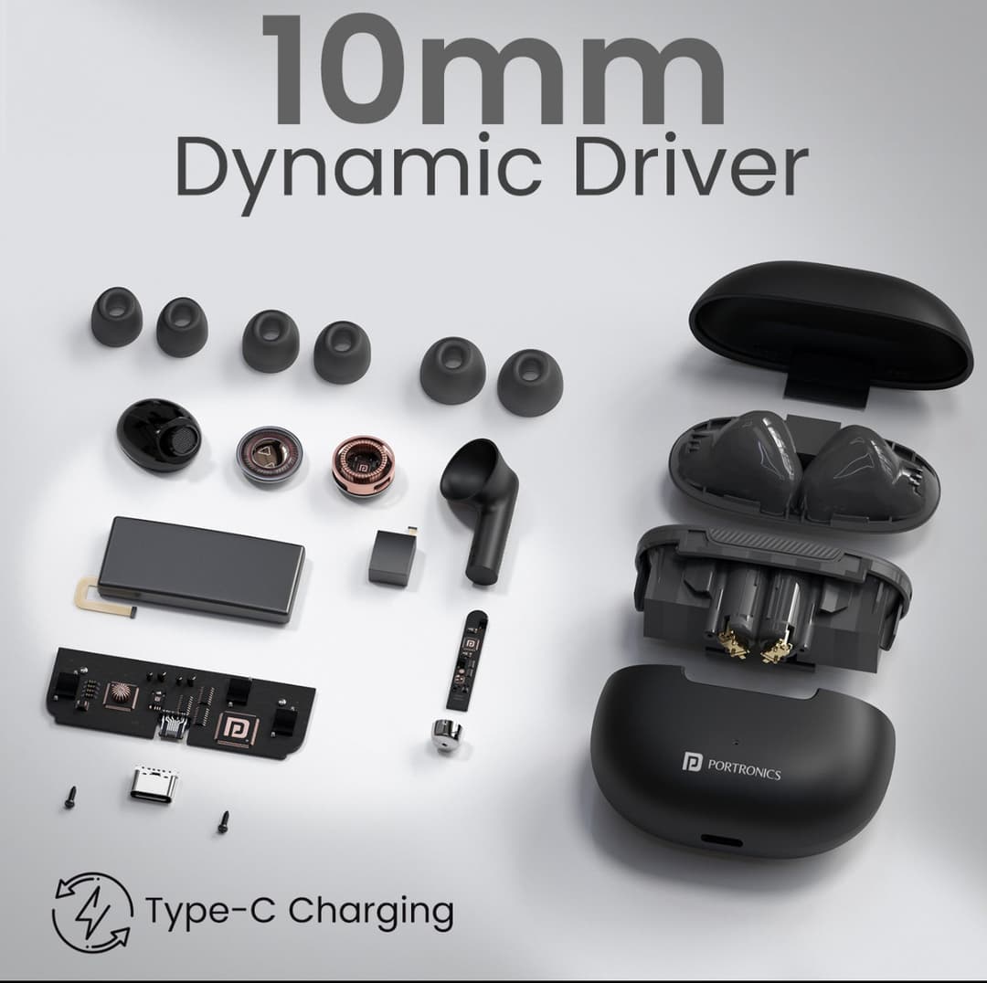 Portronics Harmonics Twins 32 30 Hours Playtime| 10mm Dynamic Driver | IPX5 Water Resistant | Type C Fast Charging 6