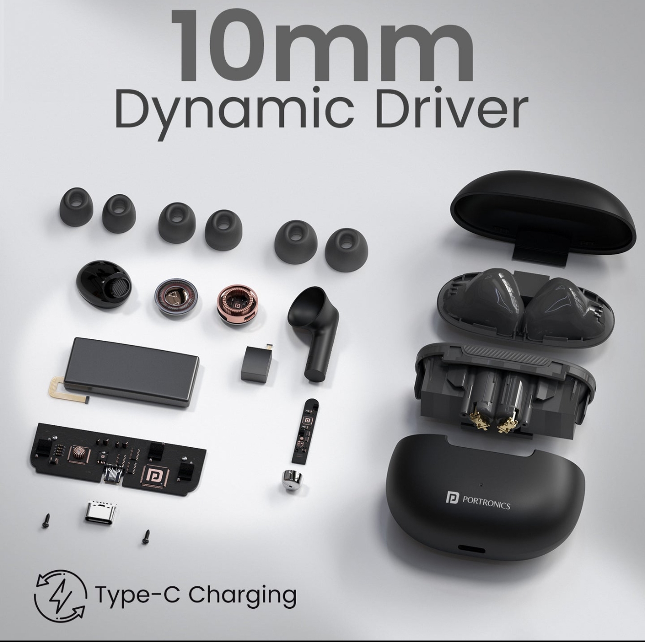 Portronics Harmonics Twins 32 30 Hours Playtime| 10mm Dynamic Driver | IPX5 Water Resistant | Type C Fast Charging 7