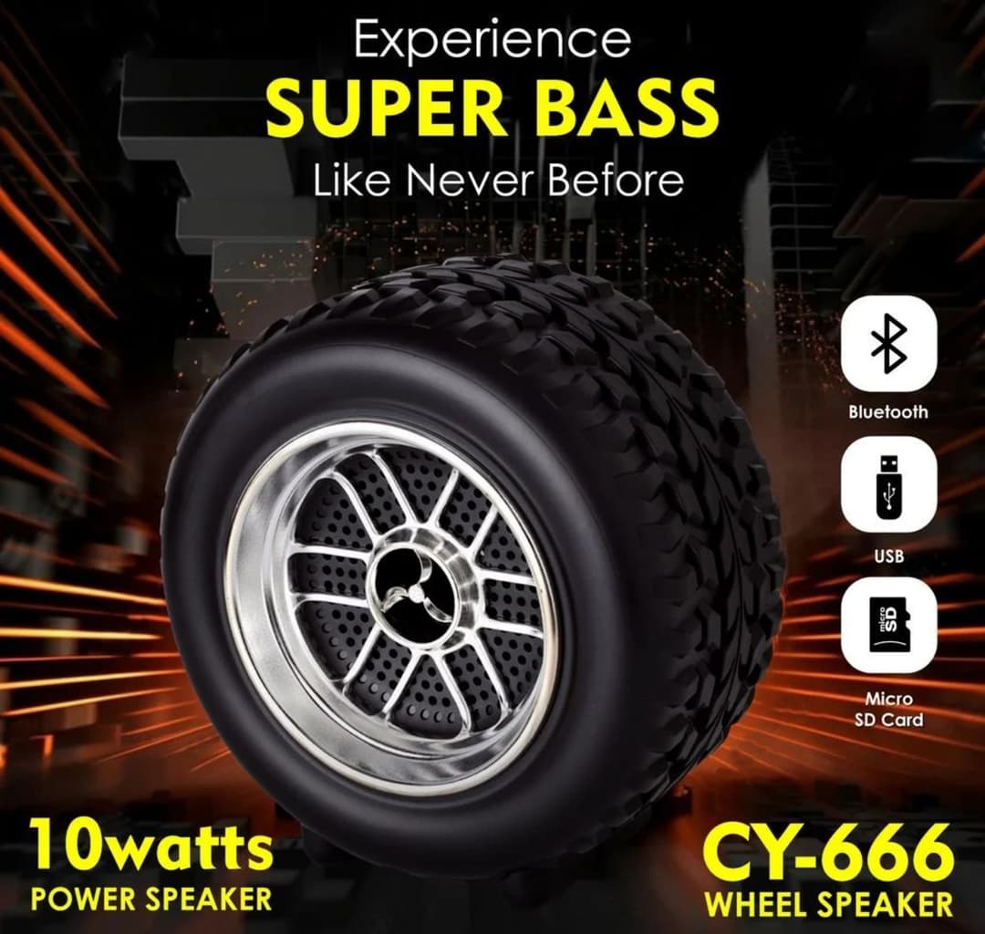 Wheel Speaker CY-666 Small Size Bluetooth V 5.1 Speaker Explosive Sound 10W Power Speaker Output with USB Playback Time 8 hrs Black 1