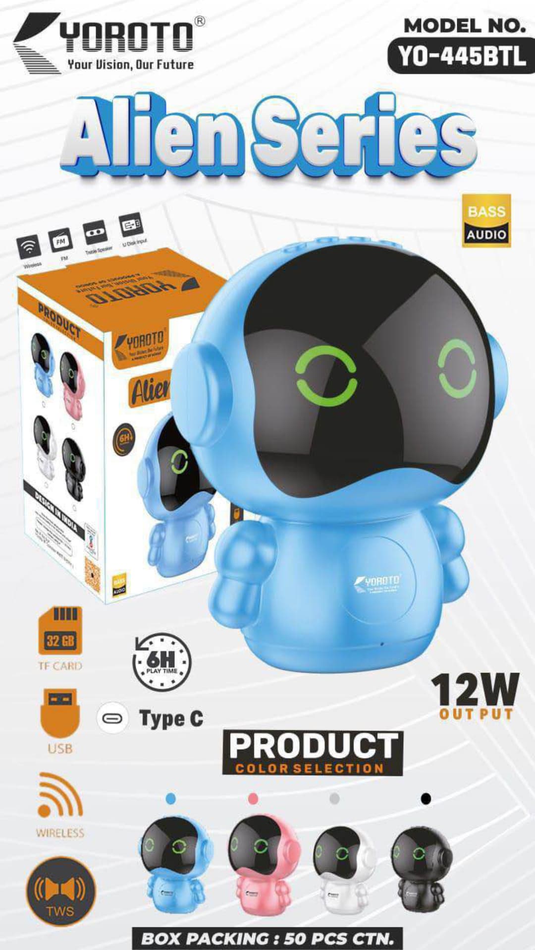 Portable Astronaut Wireless Speaker with Dynamic Sound, LED, 2000mAh 5W Bluetooth 4