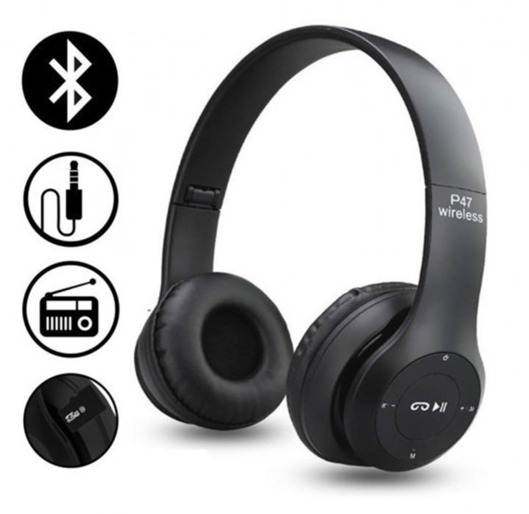 100% Quality Wireless Headphones Over Ear P47 Super Bass 5.1, Volume Control, Bluetooth, Card Support SD, LED Lights, Compatible with Android, Built-in Microphone, FM Radio 2