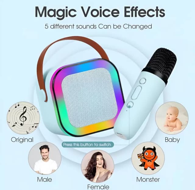 Rechargeable Karaoke Mic with Speaker for Singing | Wireless Mini Portable Bluetooth Speaker with Microphone & LED Lights | Cute Birthday Gift for Kids Musical Toys for Boys, Girls and Adults