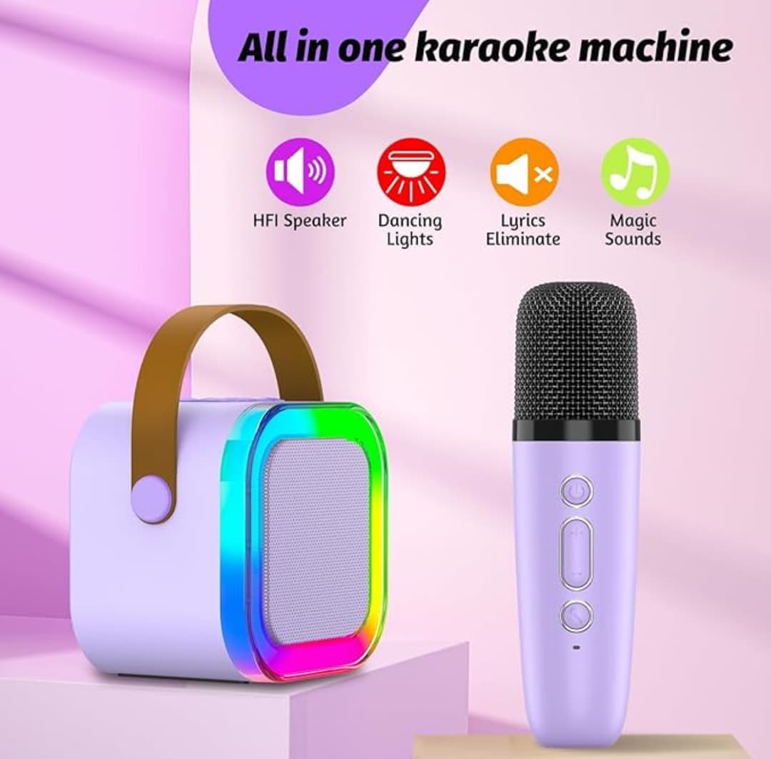 Rechargeable Karaoke Mic with Speaker for Singing | Wireless Mini Portable Bluetooth Speaker with Microphone & LED Lights | Cute Birthday Gift for Kids Musical Toys for Boys, Girls and Adults 2