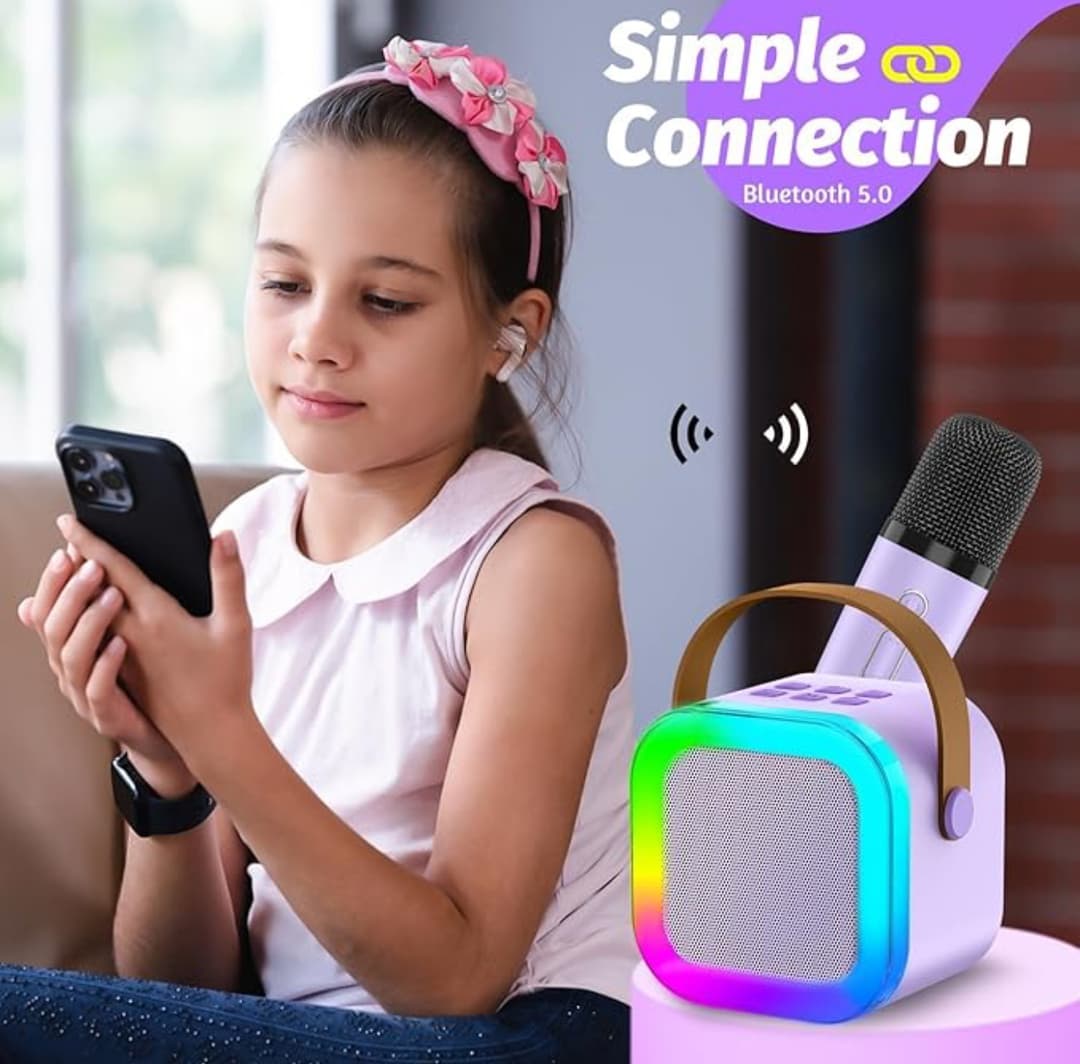Rechargeable Karaoke Mic with Speaker for Singing | Wireless Mini Portable Bluetooth Speaker with Microphone & LED Lights | Cute Birthday Gift for Kids Musical Toys for Boys, Girls and Adults 3