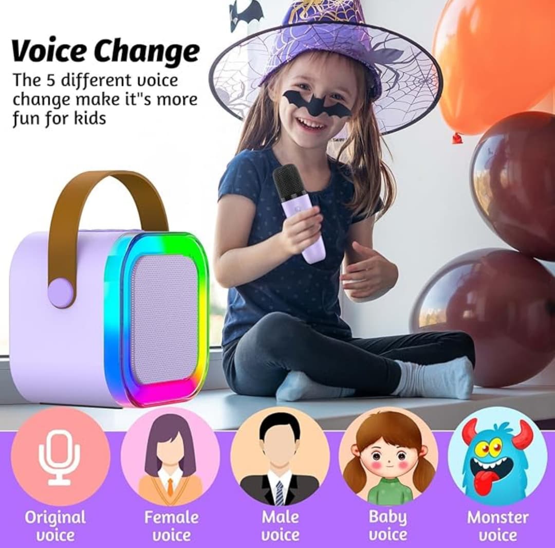 Rechargeable Karaoke Mic with Speaker for Singing | Wireless Mini Portable Bluetooth Speaker with Microphone & LED Lights | Cute Birthday Gift for Kids Musical Toys for Boys, Girls and Adults 4