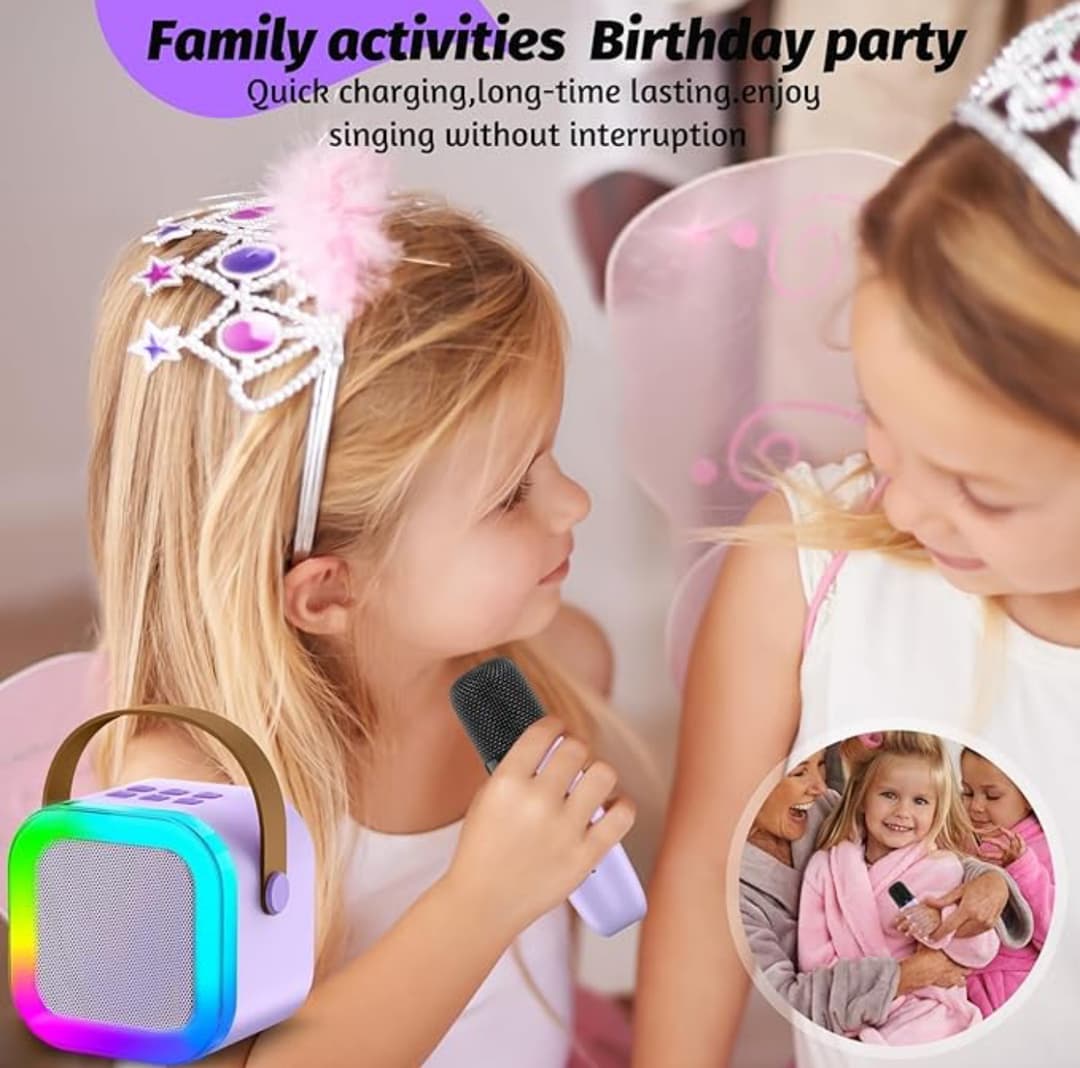 Rechargeable Karaoke Mic with Speaker for Singing | Wireless Mini Portable Bluetooth Speaker with Microphone & LED Lights | Cute Birthday Gift for Kids Musical Toys for Boys, Girls and Adults 5