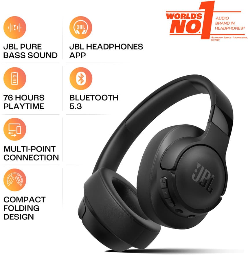 JB 760NC Wireless On-Ear Headphones | Pure Bass Sound | Bluetooth | 40H Battery Life | Quick Charge | Built-in Mic 1