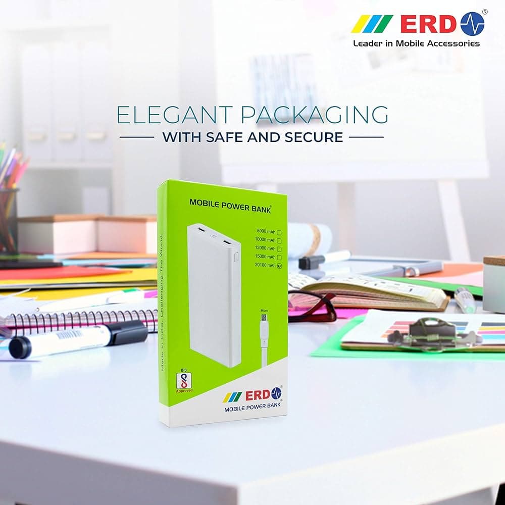 ERD PB-60 Li-ion Power Bank | 20100mAh | Dual Output Port and Single Input Port | Compatible with Smartphones, Smart Watches, Neckbands & Other Devices | White 6
