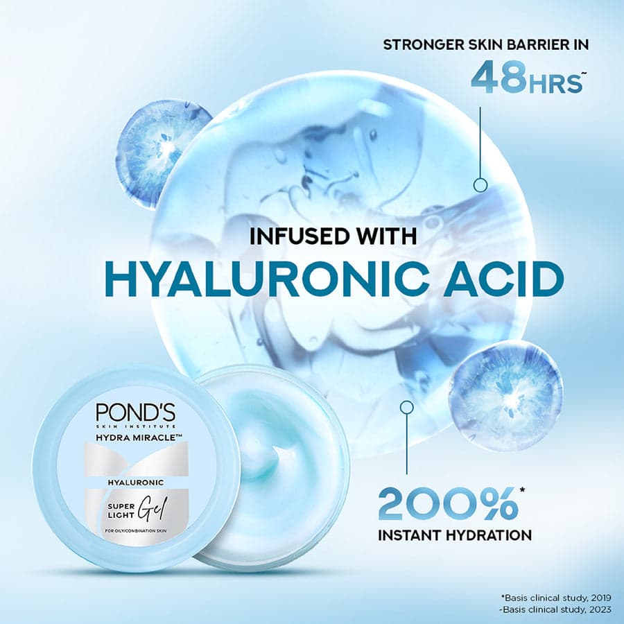 POND'S Super Light Gel Oil Free Face Moisturizer 100 ml | With Hyaluronic Acid & Vitamin E for Fresh Glowing Skin & 24 hr Hydration - Daily Use