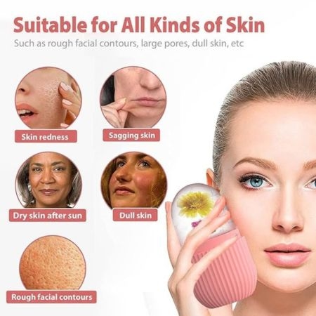 Ice Roller for Face Massager for Men & Women | Glowing Skin & Puffy Eyes | Reusable & Unbreakable (Pink) 2