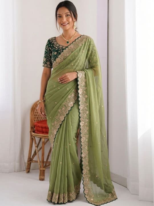 Embellished Embroidered Pure Georgette Heavy Work Saree