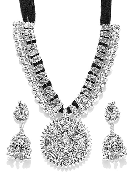 Jewellery Sets for Women Silver Plated Afghani Tribal Necklace Jewellery set with Earrings and Bangles Combo For Girls/Women 1