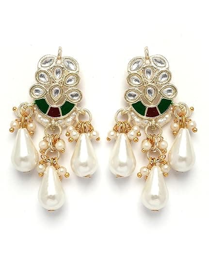 Karatcart Red & Green Beaded Long Kundan Rani Haar Necklace Set for Women 5