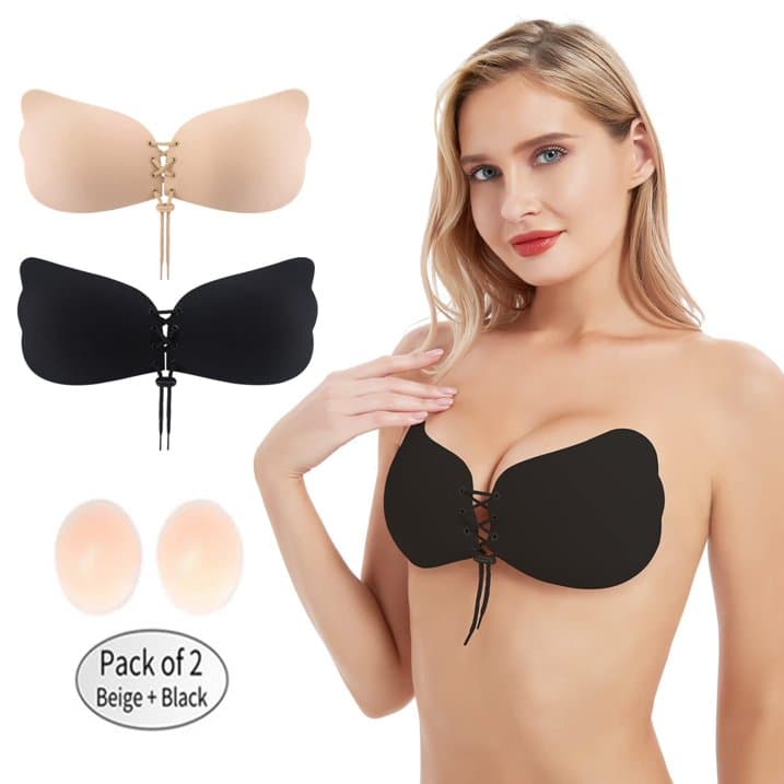 strapless adhesive push-up bra featuring a drawstring butterfly- 4