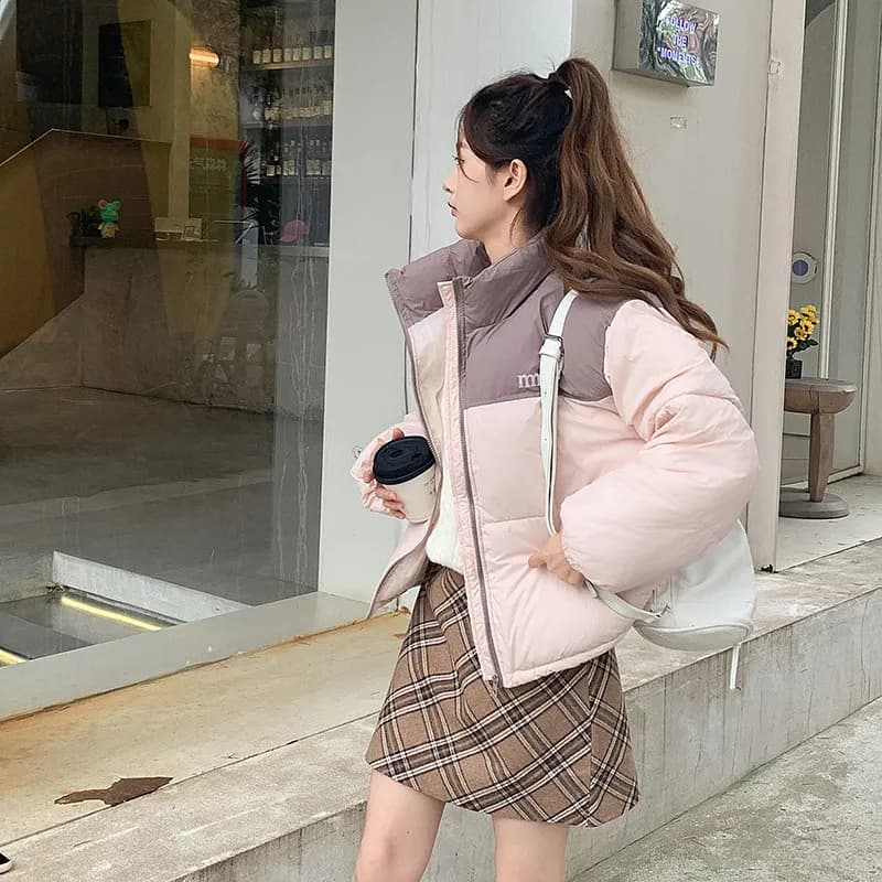 jacket ladies Stand Collar Two Tone Zip Puffer Jacket 8