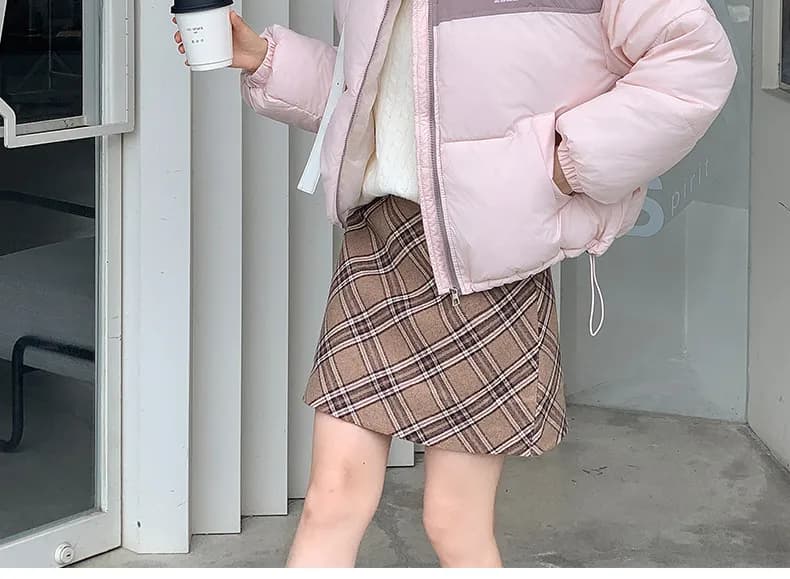 jacket ladies Stand Collar Two Tone Zip Puffer Jacket 6