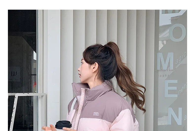 jacket ladies Stand Collar Two Tone Zip Puffer Jacket 6