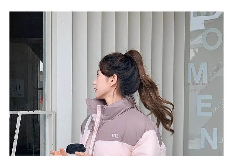 jacket ladies Stand Collar Two Tone Zip Puffer Jacket 5