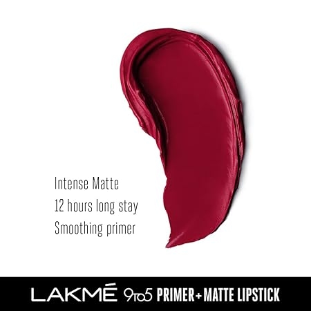 Lakme 9 To 5 Primer + Matte Lipstick - 3.6 g, Matte Finish, Lightweight Lipstick, Lasts For 16Hrs, Nourishes Lips & Great For Daily Use, Burgundy Passion 3