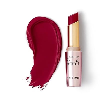 Lakme 9 To 5 Primer + Matte Lipstick - 3.6 g, Matte Finish, Lightweight Lipstick, Lasts For 16Hrs, Nourishes Lips & Great For Daily Use, Burgundy Passion 1