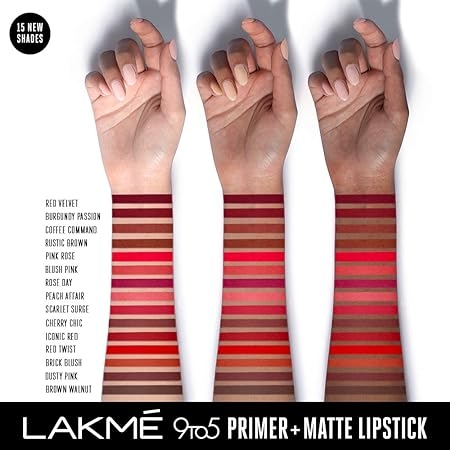 Lakme 9 To 5 Primer + Matte Lipstick - 3.6 g, Matte Finish, Lightweight Lipstick, Lasts For 16Hrs, Nourishes Lips & Great For Daily Use, Burgundy Passion 4