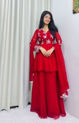 Lizas Fashion Women's Silk Blend Embroidered Kurta and Palazzo Set, Sarara, Sets