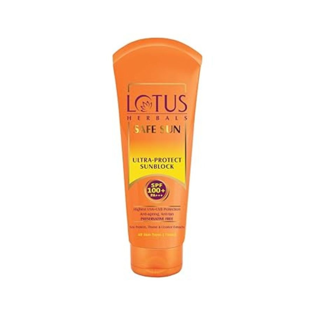 Lotus Herbals Sunscreen SPF 100 PA +++, Safe Sun Ultra- Protect Sunscreen - 50g, Highest UVA + UVB Protection Anti- aging, Anti-tan 1