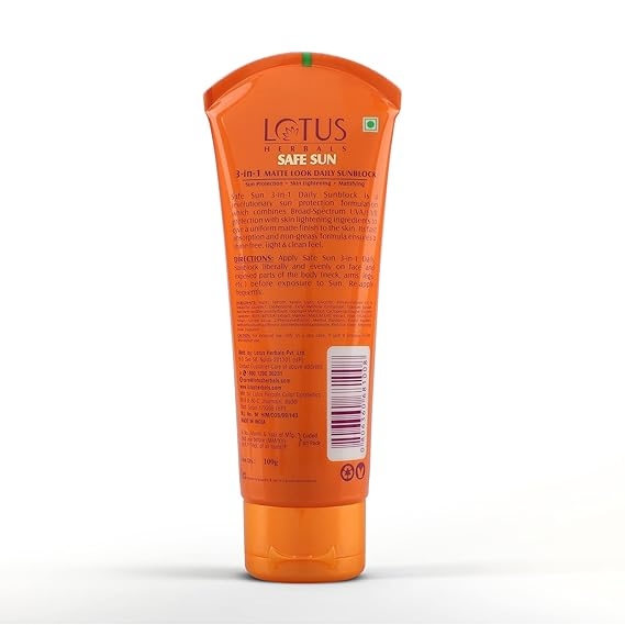Lotus Herbals SafeSun 3-in-1 Matte look daily sunscreen 100g, | Tinted Sunscreen, SPF 40 PA+++, Dermatologically tested, Mallow, Hops, Paraben free, tinted, no white cast, matte finish, All skin types 2