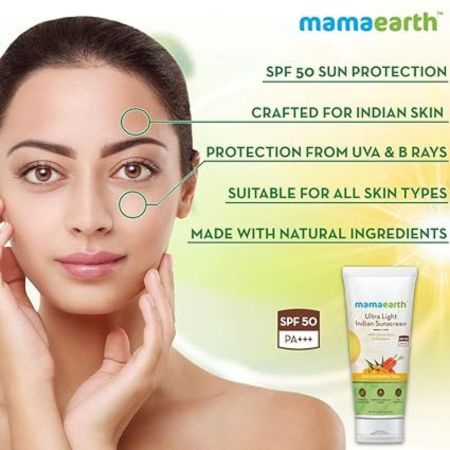 MAMAEARTH Ultra Light Natural Sunscreen Lotion SPF 50 PA+++ With Turmeric & Carrot Seed, 80ml 3