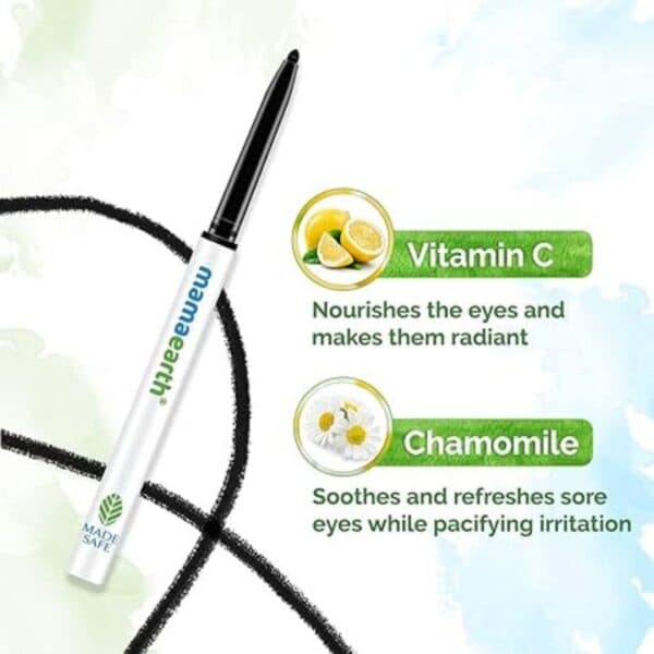 Mamaearth Long Stay Kajal Pencil Black Retractable Waterproof , With Vitamin C & Chamomile, Charcoal Black, Matte Finish 4