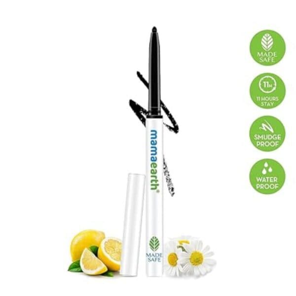 Mamaearth Long Stay Kajal Pencil Black Retractable Waterproof , With Vitamin C & Chamomile, Charcoal Black, Matte Finish 1