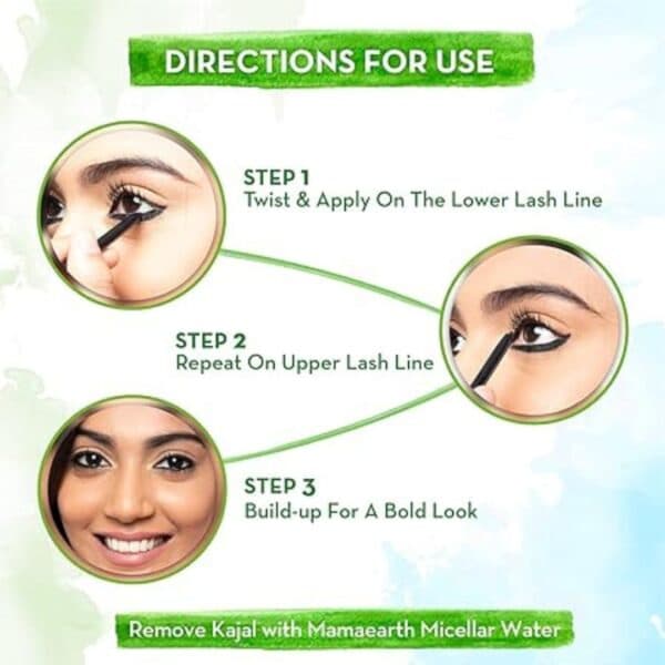 Mamaearth Long Stay Kajal Pencil Black Retractable Waterproof , With Vitamin C & Chamomile, Charcoal Black, Matte Finish 3