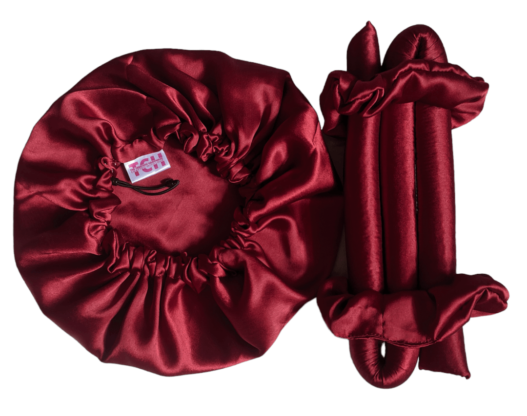 Silk Bonnet And Silk Heatless Hair Curler Set 8