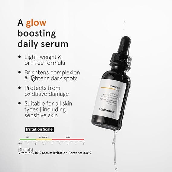 Minimalist 10% Vitamin C Face Serum for Glowing Skin, 30 ml, Formulated & Tested For Sensitive Skin, 1